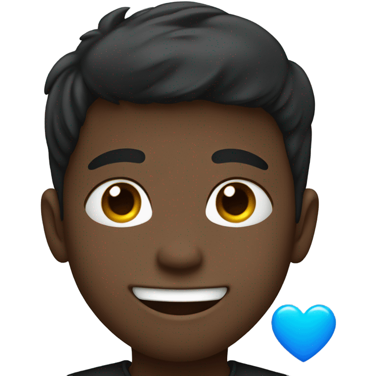 smiling boy in black shirt with a blue heart emoji