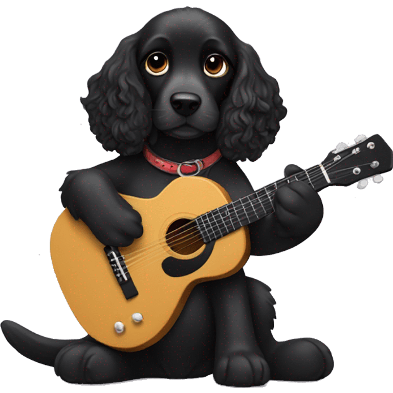 fully black cocker spaniel playing the guitar emoji