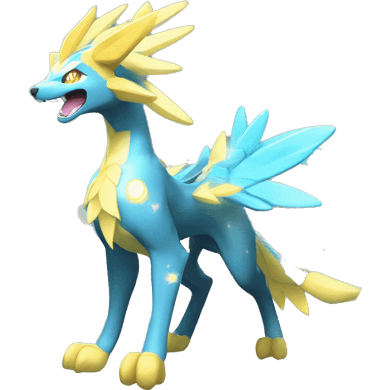 Celestial Powerful Sparkle-Crystallic Colorful Vibrant Colors Flying Advanced Zeraora-Aurorus-Fakémon-Legendary-Pokémon-Creature Full Body emoji