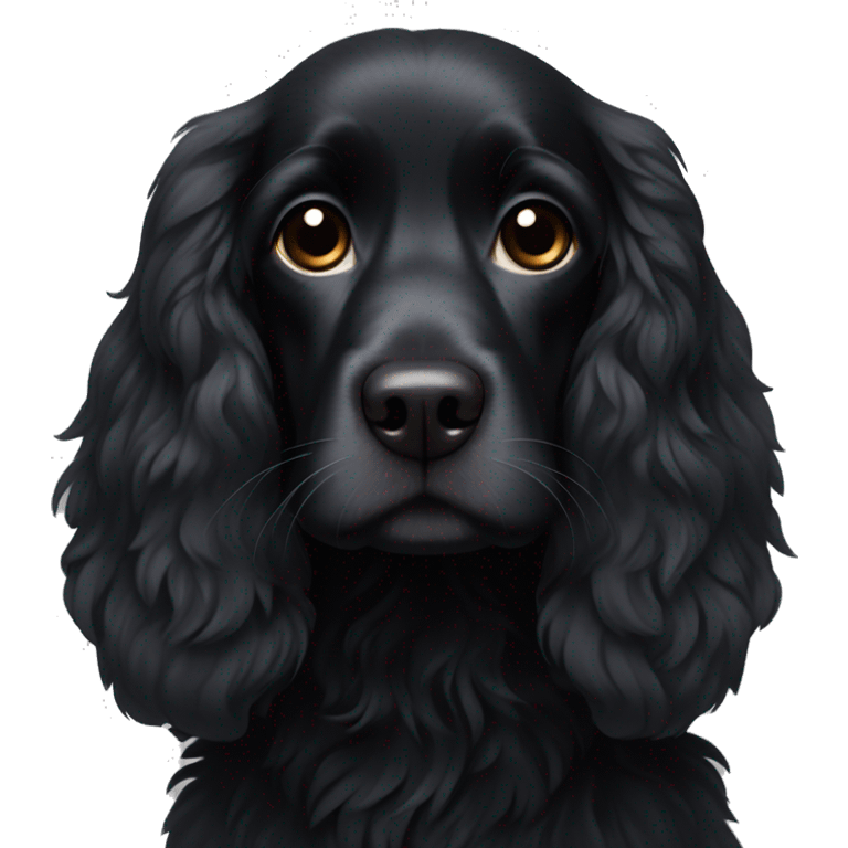 Small completely black spaniel with black fur on his whole face and white fur only on his chest emoji