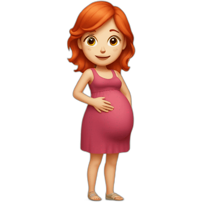 A girl with red hair in the shape of a pregnant woman emoji