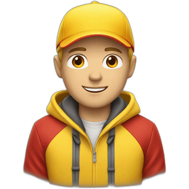 White boy wearing Yellow cap with red jacket emoji