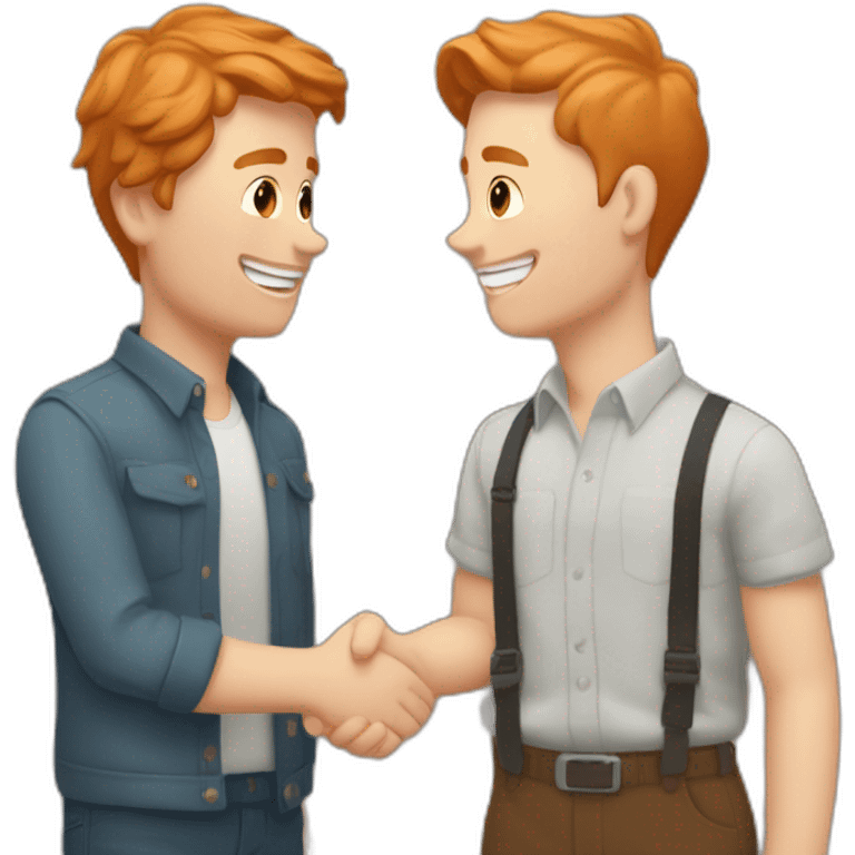 tom crossman with ginger hair shaking hands with louie smith with brown hair emoji