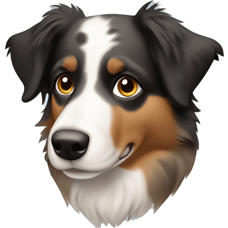 Australian Shepherd dog with mostly black markings, a small white dribble marking on the forehead  emoji