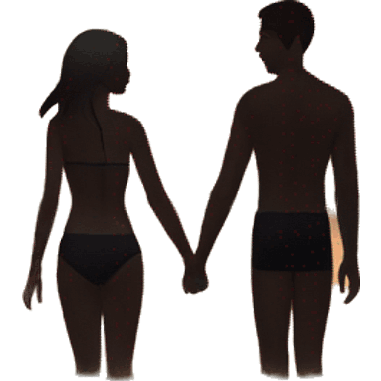 a shadow of a couple in a beach swimming with a beautiful orange sunset emoji