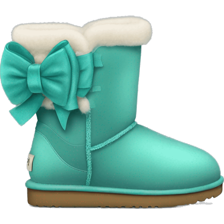 Realistic light teal ugg boots with fur and  and light teal bow. emoji