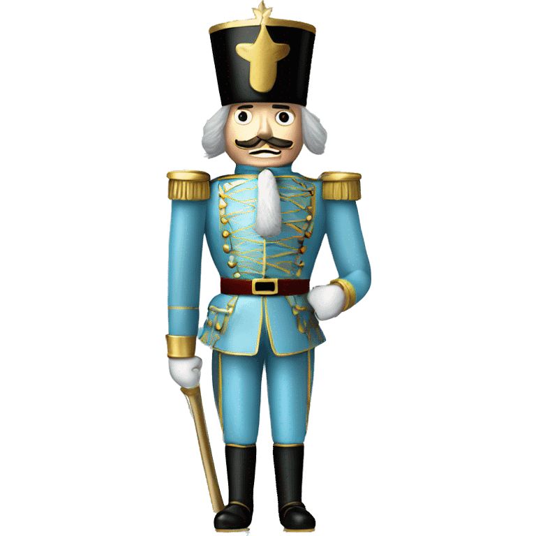 Realistic tall full body pastel blue christmas nutcracker soldier with metallic gold hat and boots. emoji