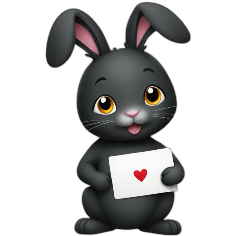 Black bunny holding card emoji