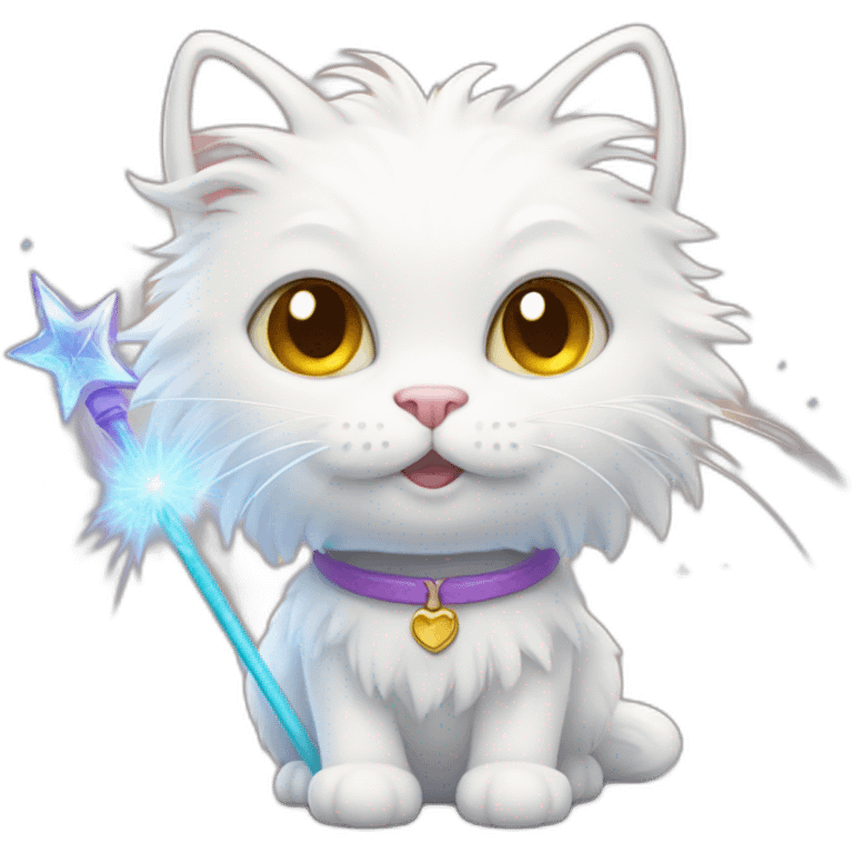 White fluffy cat with magic wand emoji