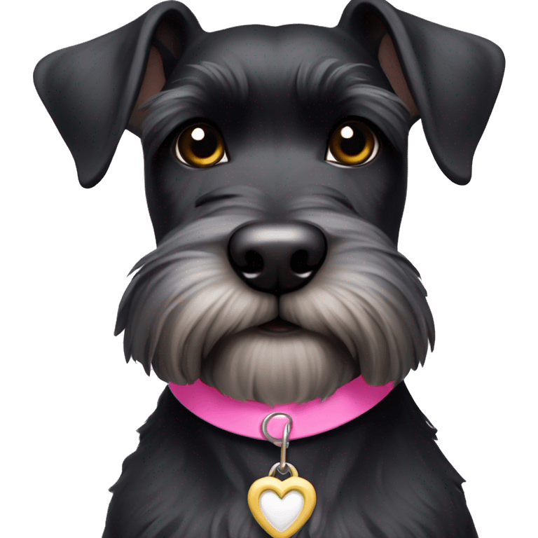 Black Mini schnauzer, pink collar, white patch on chest emoji