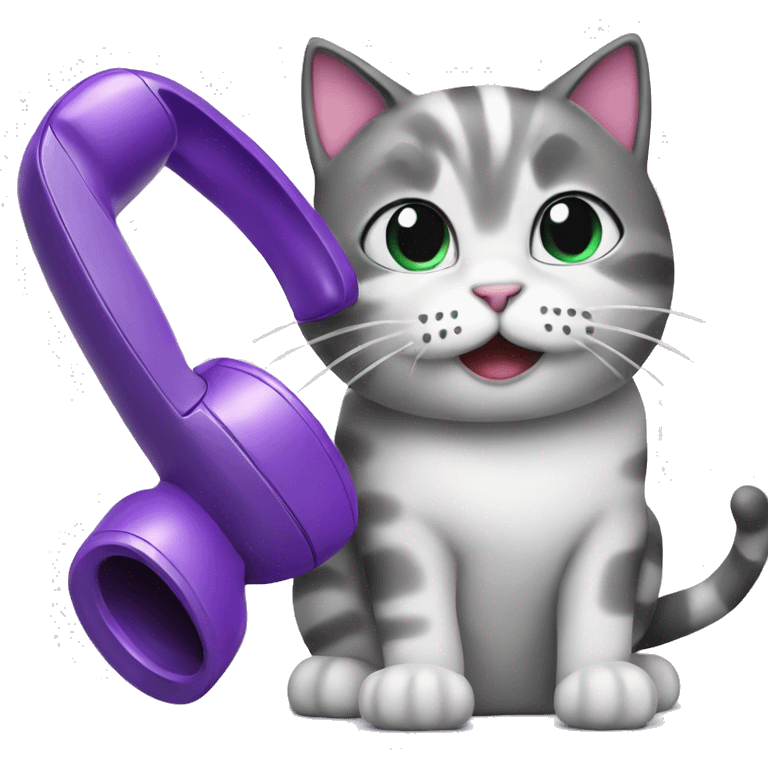 a cat talking on a purple phone emoji