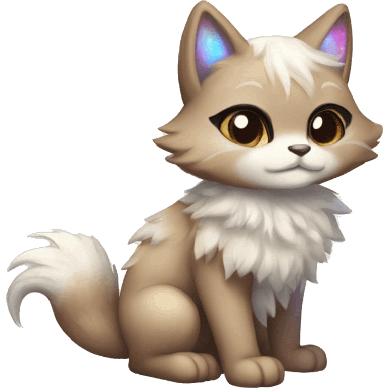 Furry, sparkle, iridescent, colorful, pastel, edgy, cool, fantasy beautiful, brown, beige, white, divine, godly, angelic, animal, anthro, full body, fursona, feline emoji