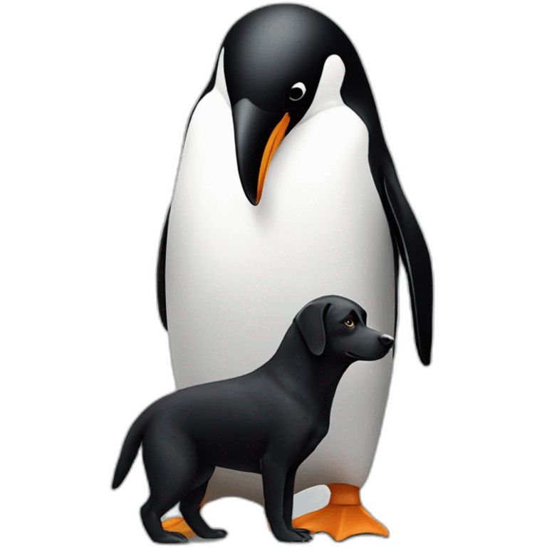 Penguin playing with black dog emoji