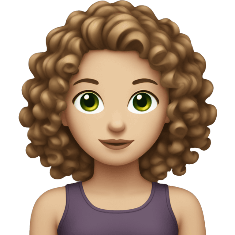 White girl with brown curly hair and green eyes emoji