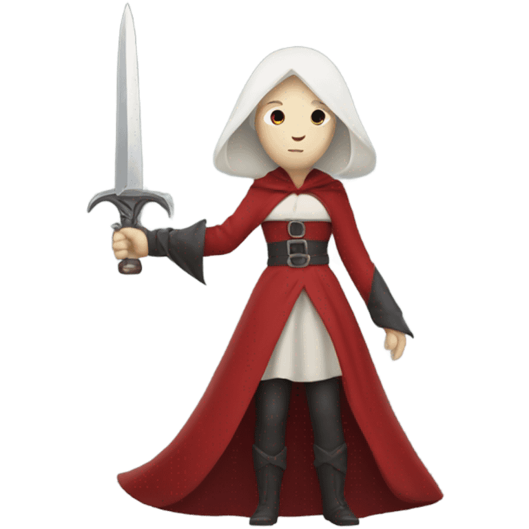 A pale witch who is wearing red and is holding a sword  emoji