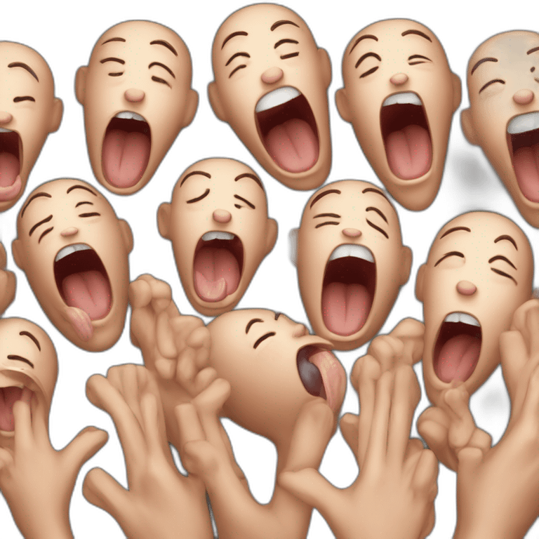 group of yawning people covering ther mice with their hands emoji