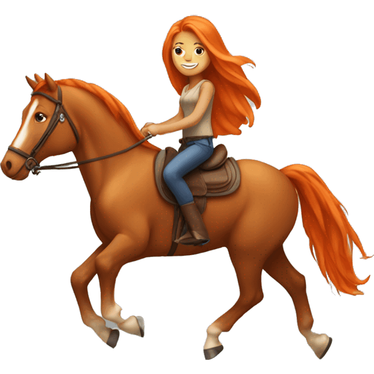 Tan girl with long orange hair riding a horse emoji