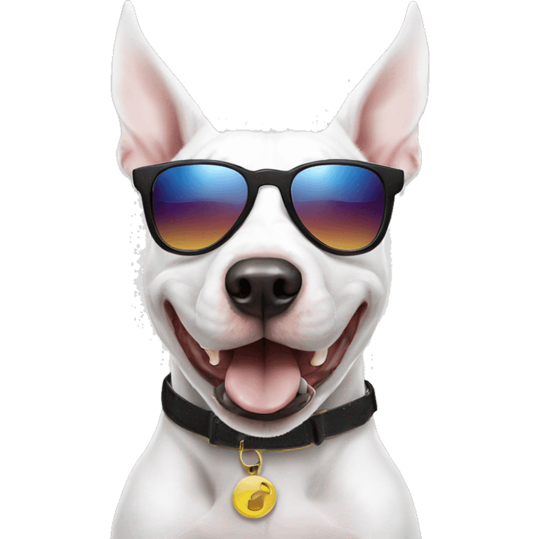 white bull terrier funny wearing dope sunglasses emoji