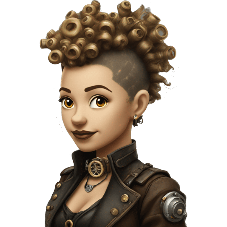 Photorealistic steampunk profile mohawk curl Caucasia girl emoji