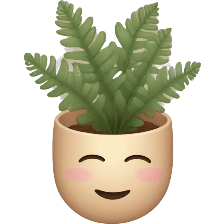 there is a pot in pastel brown flowers and a fern in it emoji