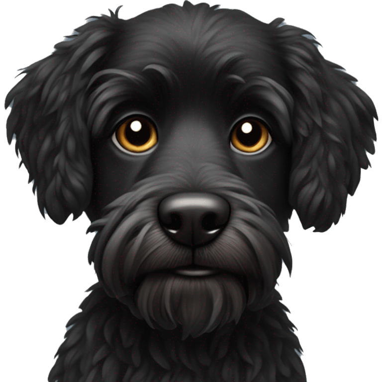 Scruffy black dog, with a tiny bit of white on the chin emoji