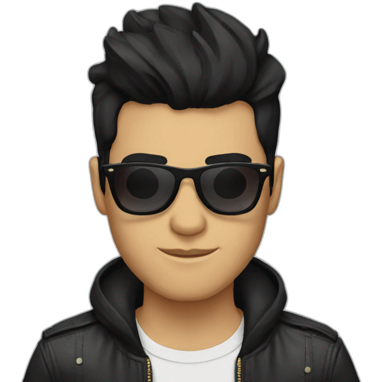 Hipster with black hair and sunglasses emoji