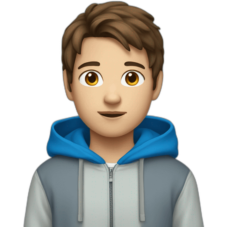 13 Year old kid with brown hair and wearing a blue hoodie emoji