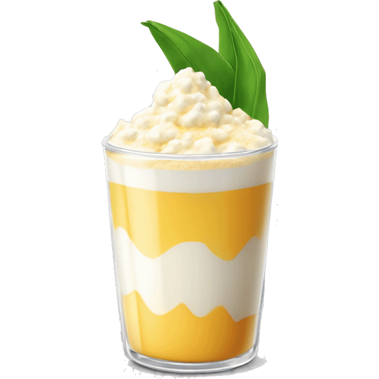 Coctel de elote con crema, queso en polvo, chile en polvo en un vaso de unicel,  emoji