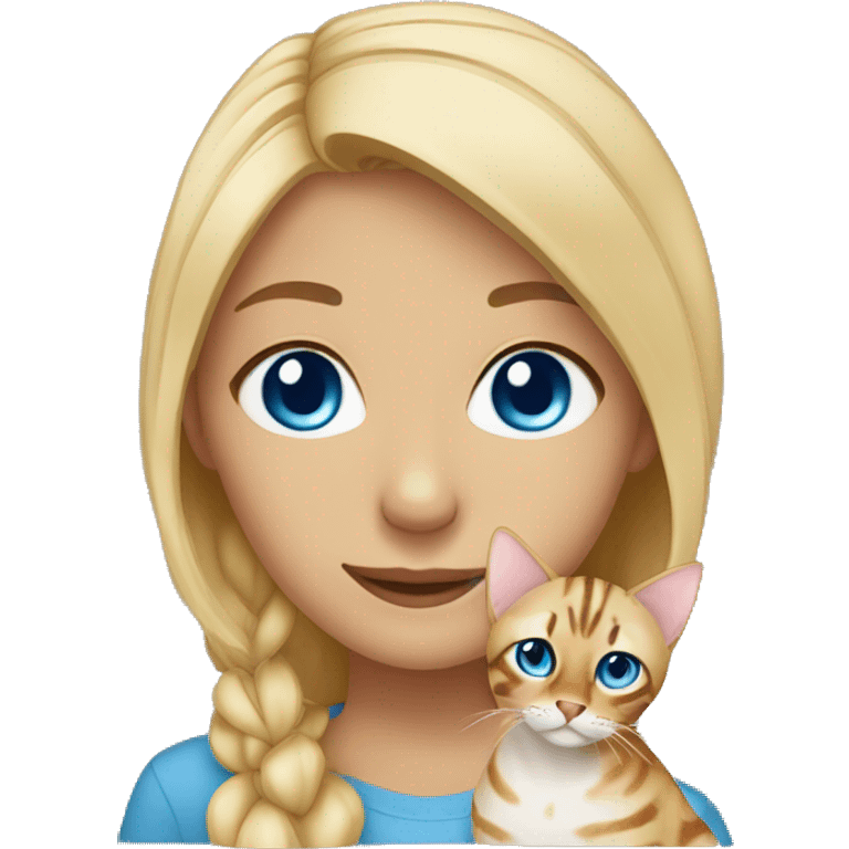 blonde girl with bengal cat blue eyes emoji