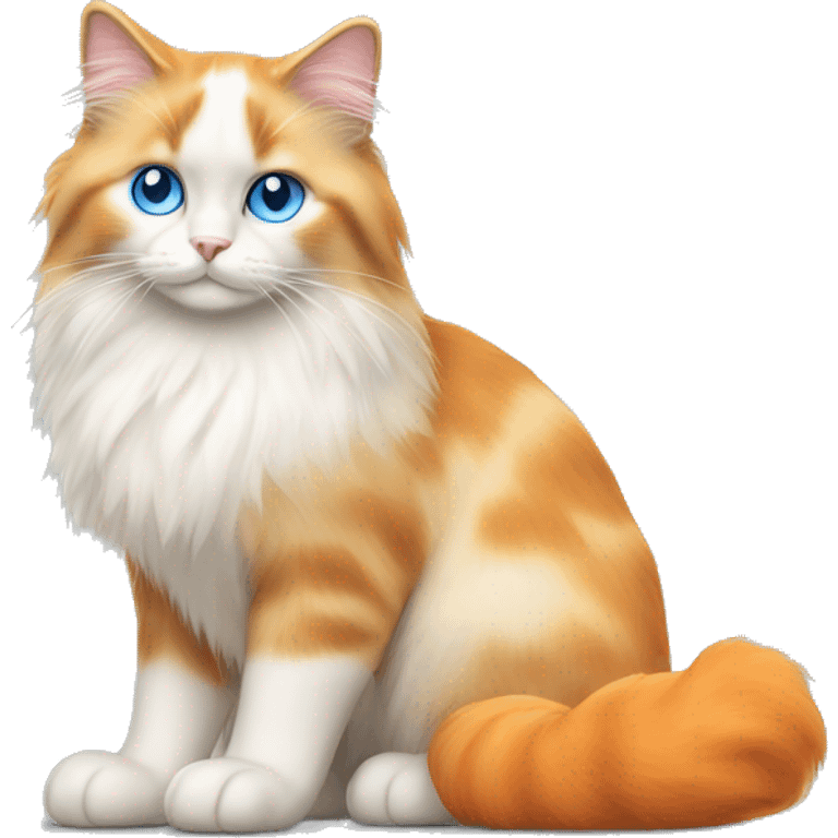 orange bicolor ragdoll cat with blue eyes and orange fluffy tail full body emoji