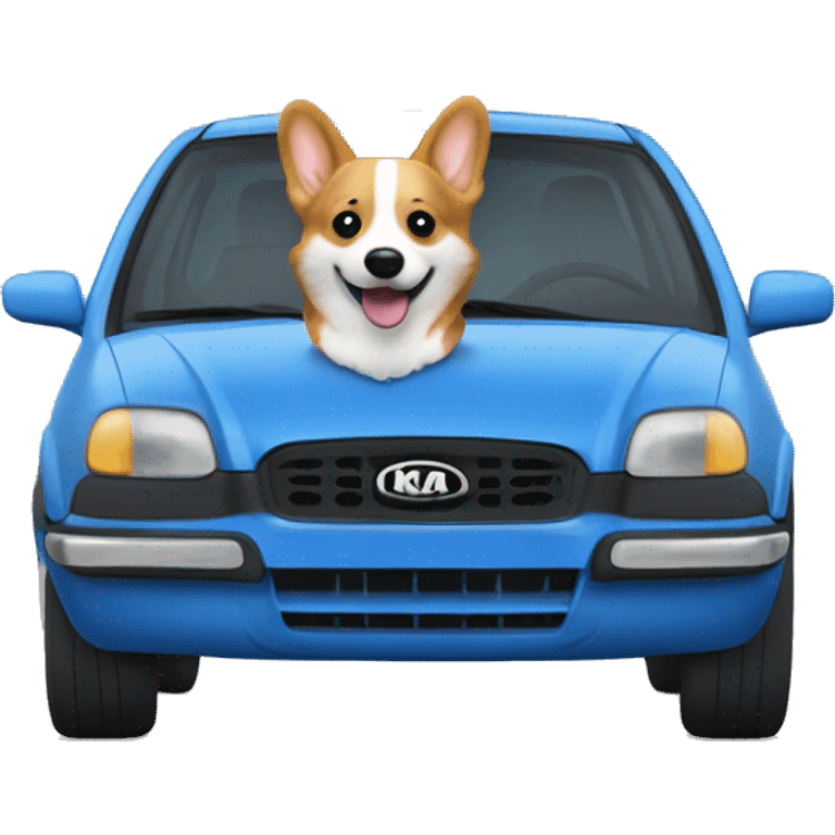 corgi driving a blue kia sportage car emoji