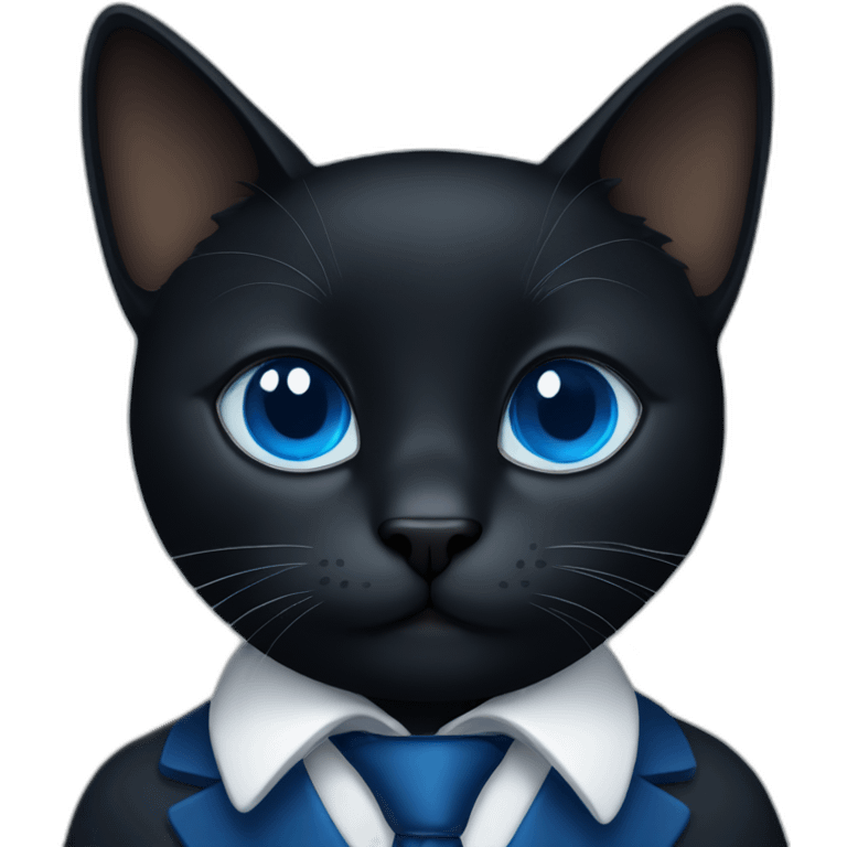 a black cat with blue eyes who wears a dark blue suit emoji