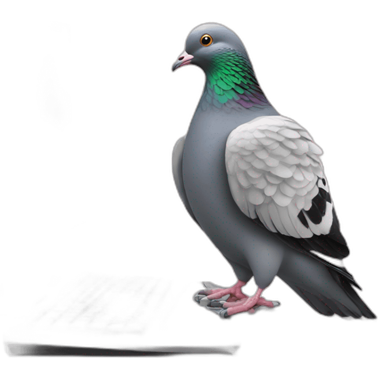 Pigeon playing on a computer emoji