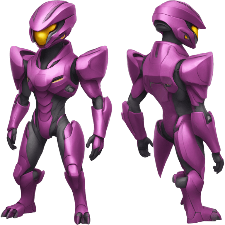 a Genesect-Raptor-Fakémon—hybrid with a futuristic visor-helmet full body emoji