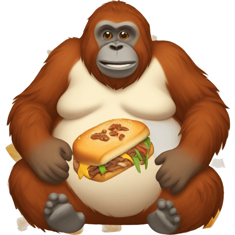 Fat orangutan with cheesesteak emoji