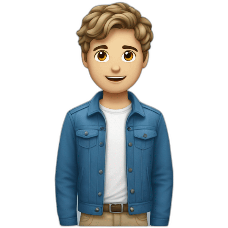 Un jeune homme français avec les cheveux couper dégradé bas et teinture bleu emoji