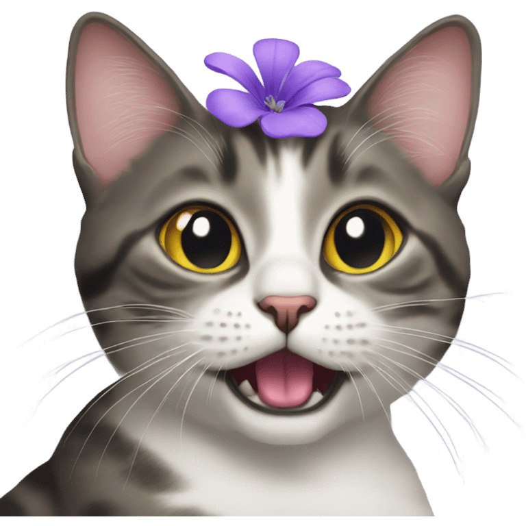 Cat whit a Lila flower in her mouth  emoji