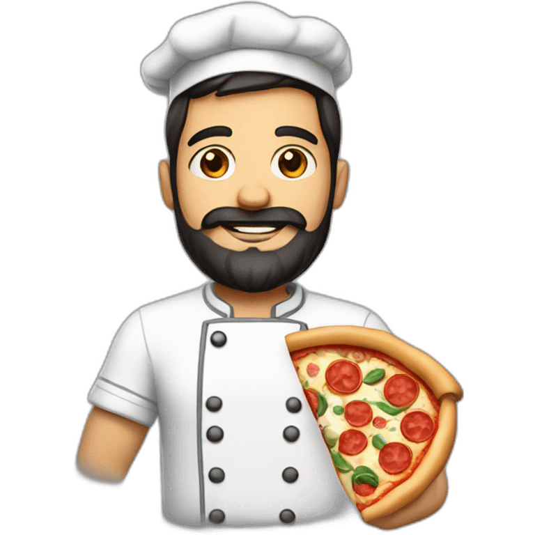 Pizza chef with dark hair and beard, holding a Pizza emoji