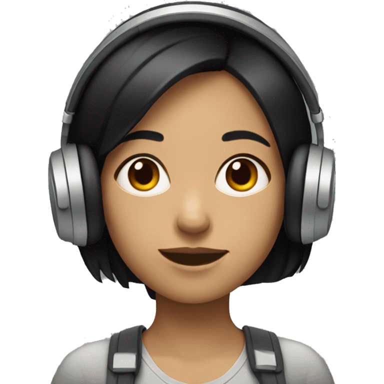 A girl with straight short dark hair wearing headphones emoji