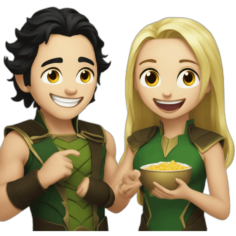 loki and silvi eating and laughing emoji