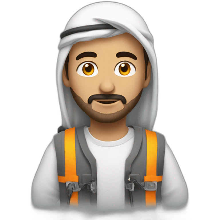 arab man in bulky vest with electrical wires connecting pockets emoji