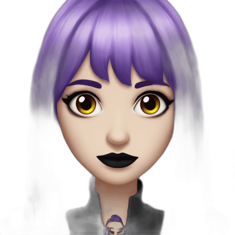 Elissabat-with-bangs-long-hair-dark-purple-and-black-vampire-goth-makeup-pinkeyes emoji