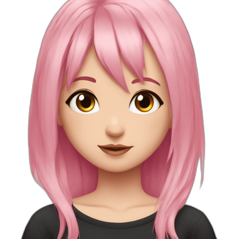 Full body Front view curvy emo girl pink hair sits on the floor straight view hands up black skirt полосатые рваные чулки emoji