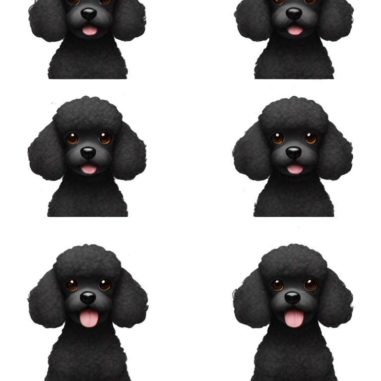 A cute black mini poodle with a brown coloured moustache smiling  emoji