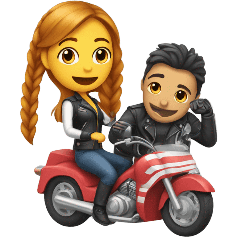 Chica pelirroja y chico en moto emoji