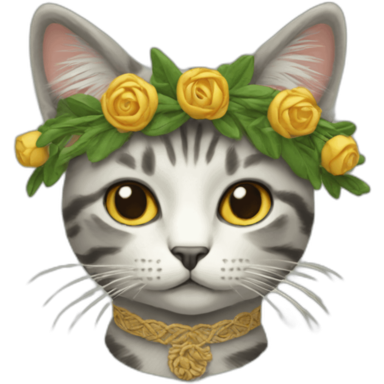 cat in embroidered clothes with a wreath on her head emoji