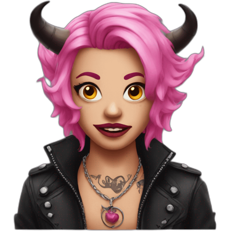 A devil in pink hair and tatto on face  emoji