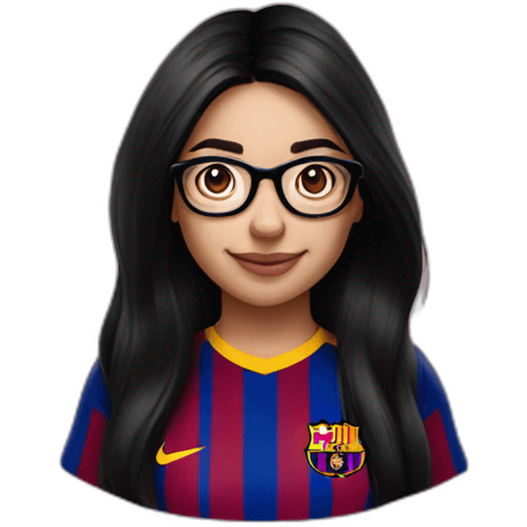 FC Barcelona supporter latin girl long black hair with glasses emoji