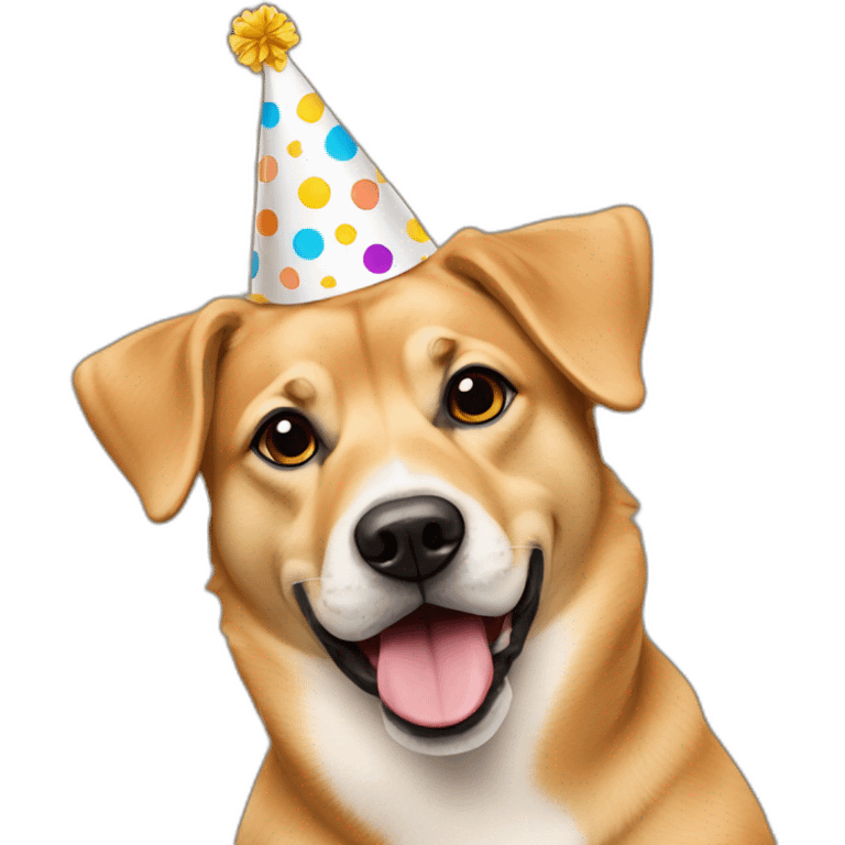 Tan mixed breed dog with birthday hat  emoji