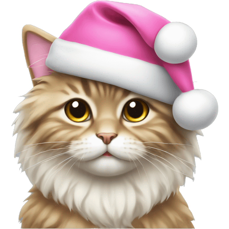 cute fluffy cat in pink santa hat emoji